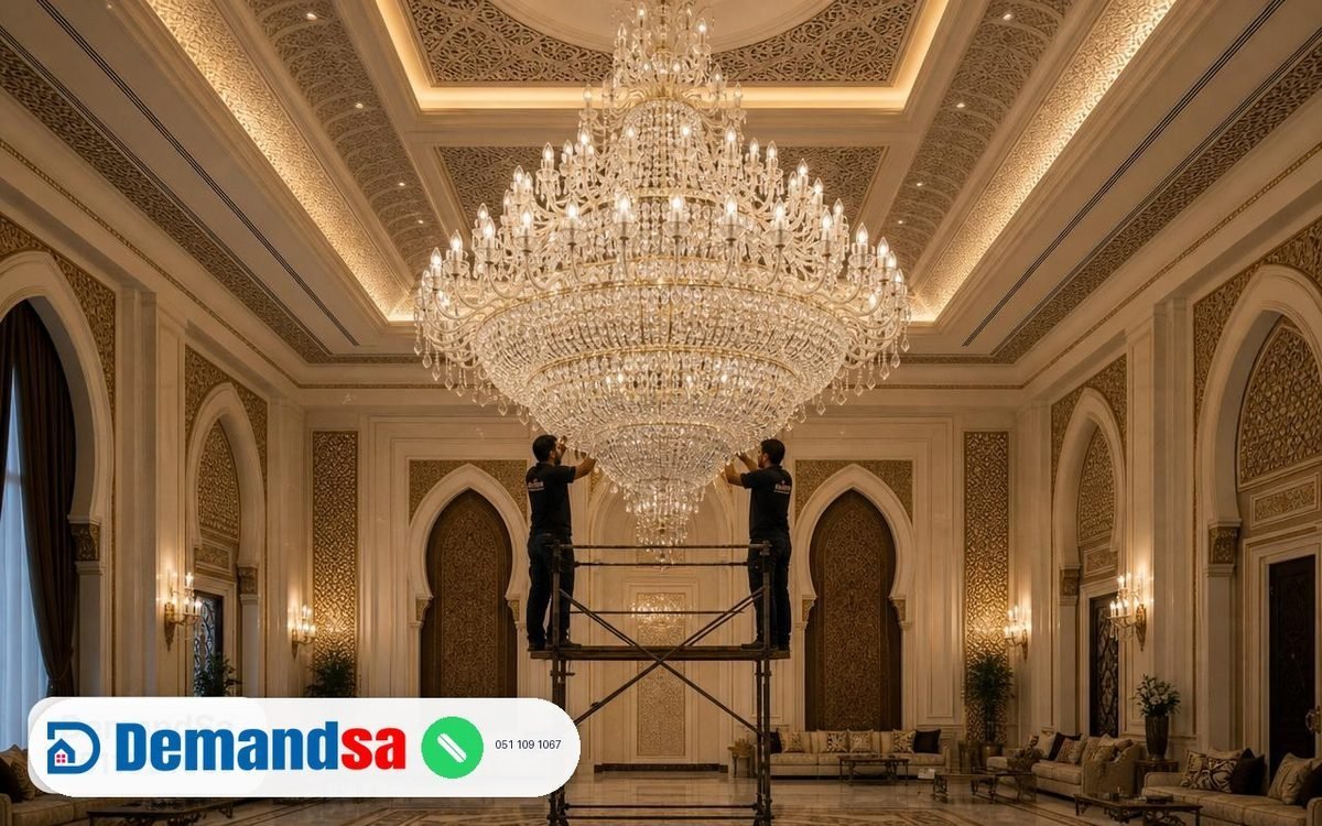 Heavy Chandelier Installation in High-Ceiling Saudi Villas: Ceiling Joist Reinforcement & Wiring
